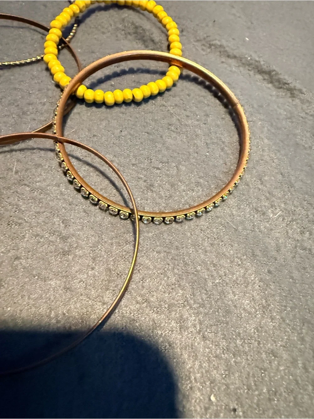 Mixed Metal and Bead Women's Bangle Bracelet Set - Yellow, Teal, Gold